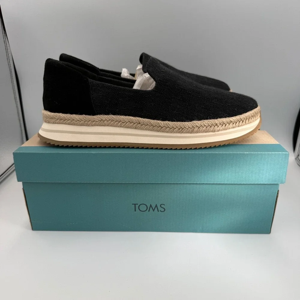 TOMS Jocelyn Black Two Tone Slub Suede Platform Espadrille Sneakers Womens 11